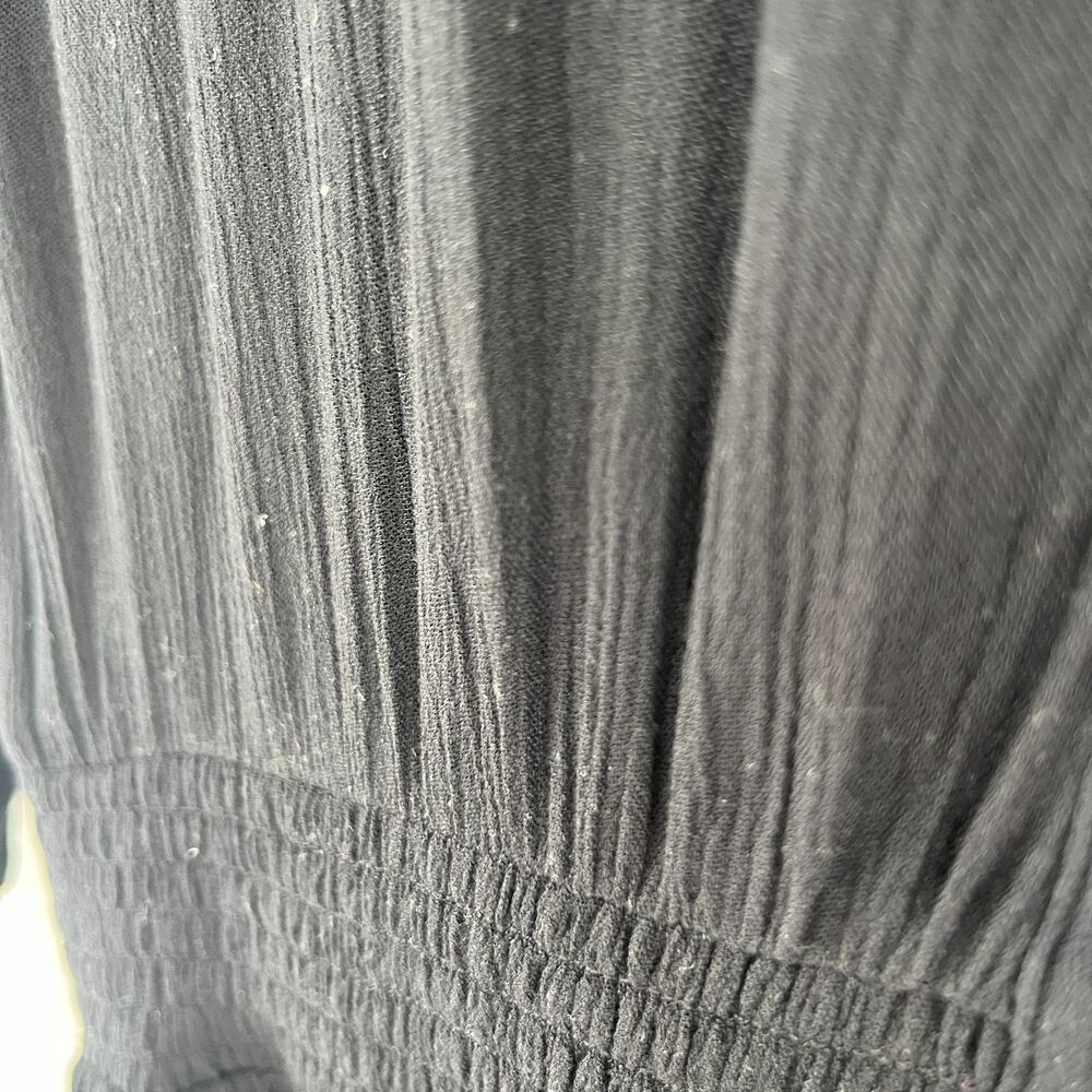 Z SUPPLY Dress L Tanya Maxi 3/4 Sleeve Pleated Smocked Button Front Black NEW - Picture 9 of 14